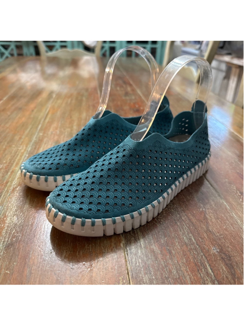 Ilse Jacobsen Tulip 139 Perforated Slip On Loafers Teal Blue Size 36 US 5.5-6